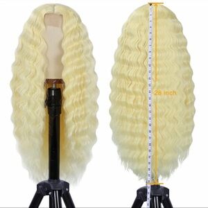 Blonde Synthetic Deep Wave Lace Front Wig for Women - 28 inch Long Crimped Curls